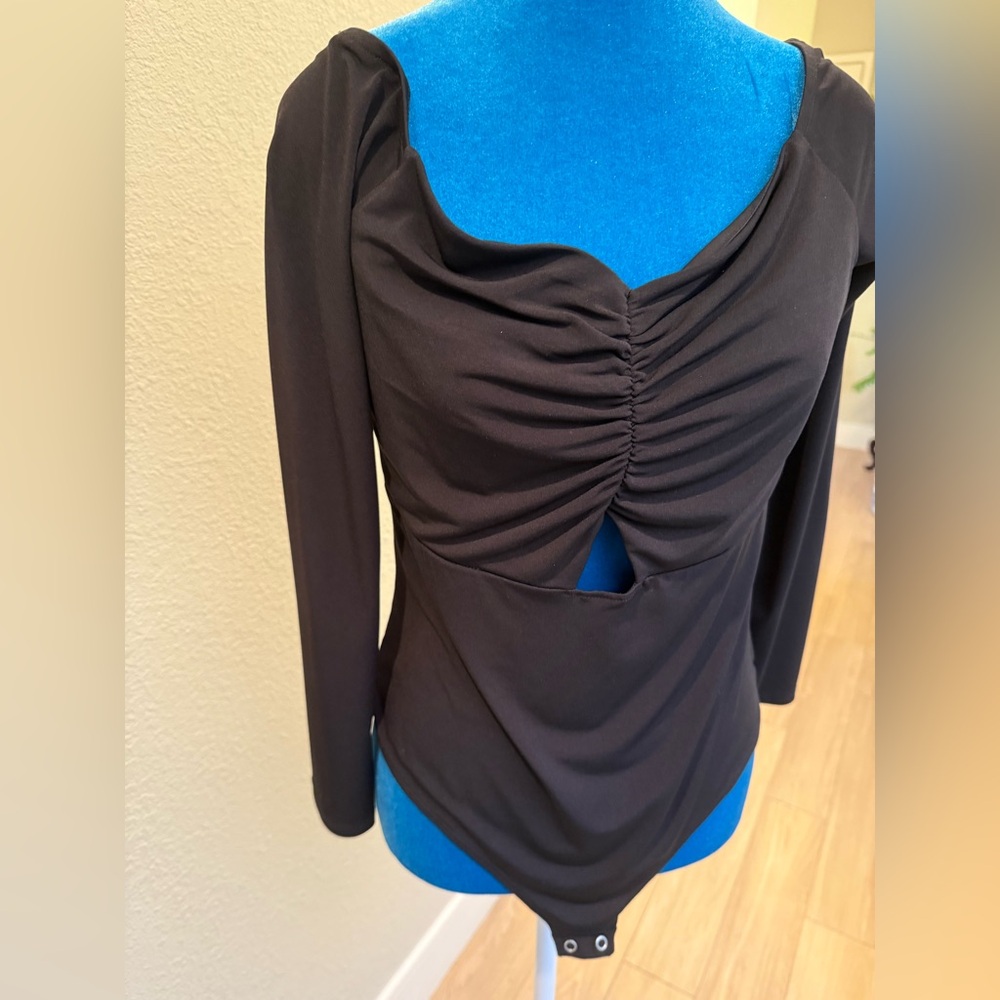 Elegant Black Ruched Off the Shoulder Cut Out Women's Bodysuit